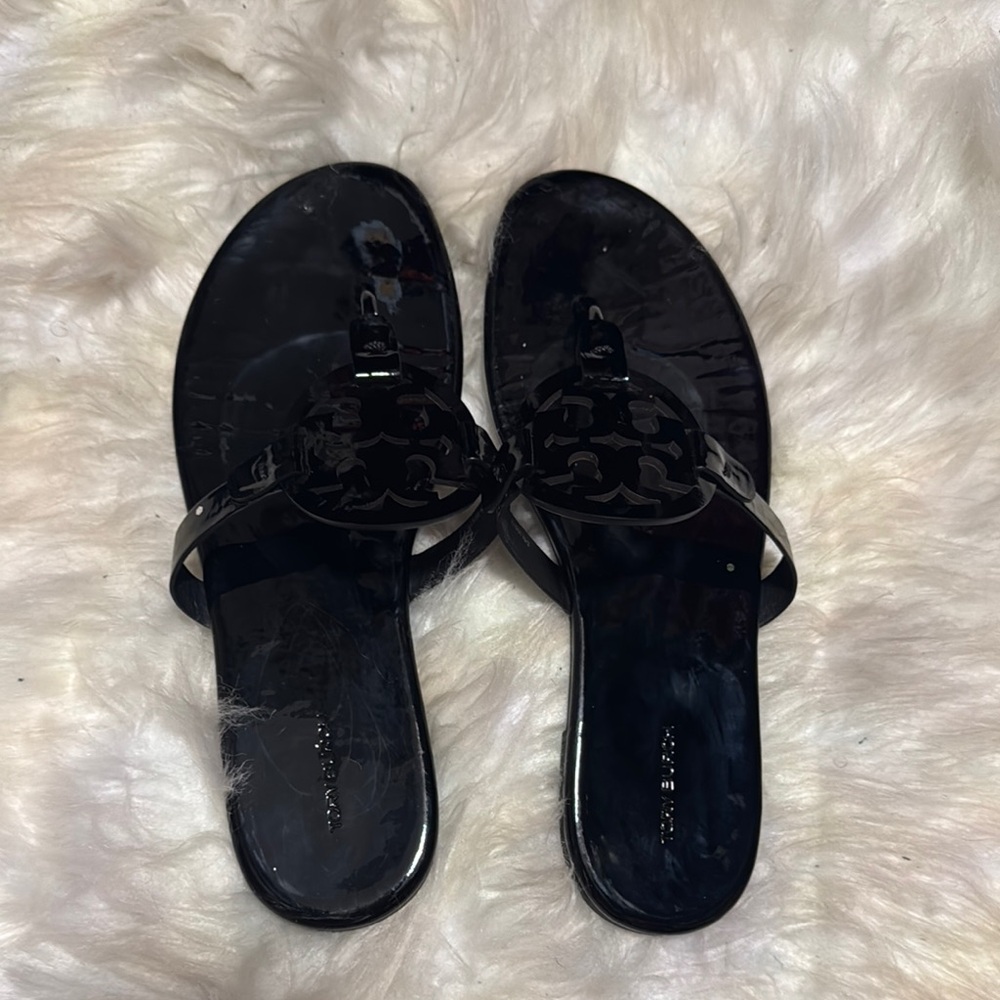 Tory Burch Soft Miller Sandals - Black Patent